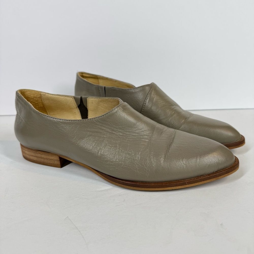 Anthropologie Sapena Gray Leather Flats Booties Minimalist Slip On 36EU / 6 US